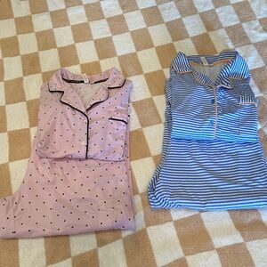 Joyspun Pink Polka Dot Pajama Set and Blue Striped Pajama Set
